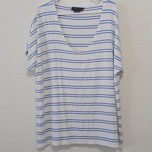 Hatch Women's Maternity Blue Cream Striped Short Sleeve tee Size 4 (XL)